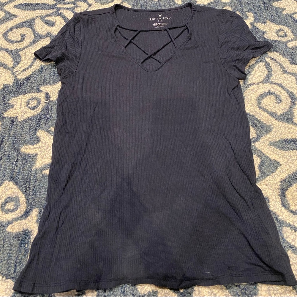 American Eagle navy ribbed soft and sexy tee in size M